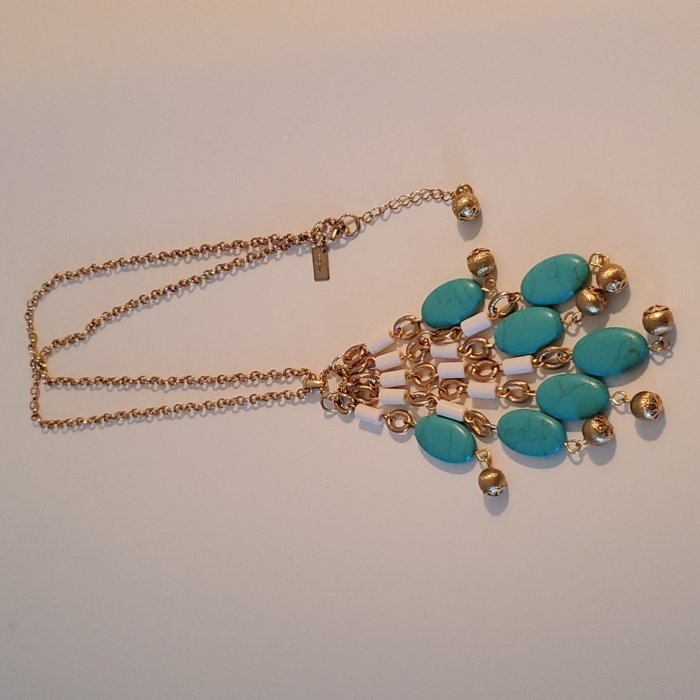 Lilly Pulitzer Goldtone Chain Necklace w/ Faux Turquoise & Bead Dangles